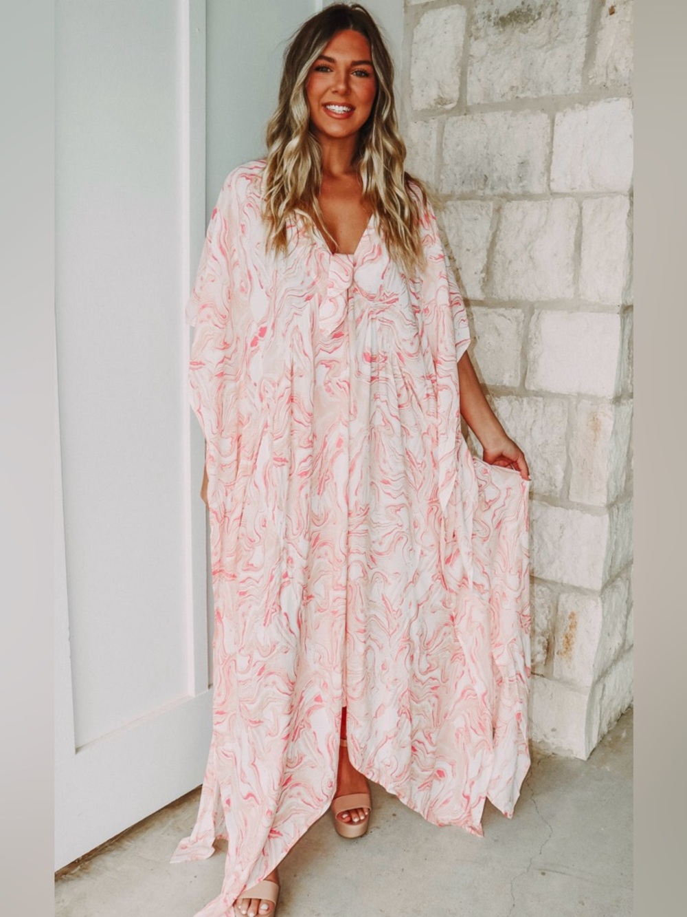 NWT Buddy Love Caftan/Maxi Dress Peaches Swirl Sz M/L